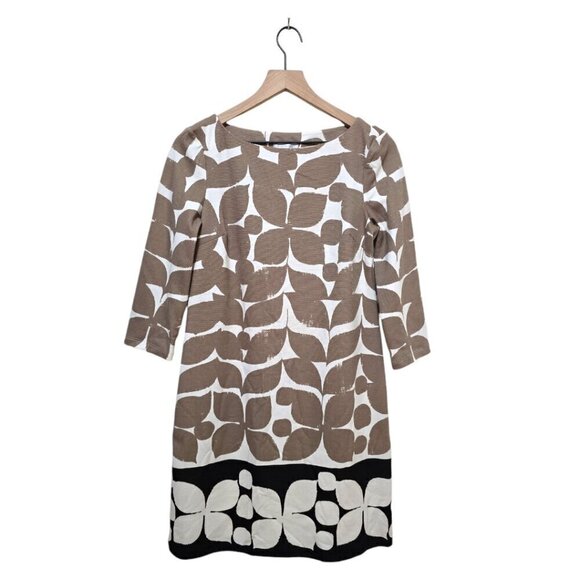 London Times Leaf Print 3/4 Sleeve Mini Shift Dress Sz 6 - Picture 1 of 7